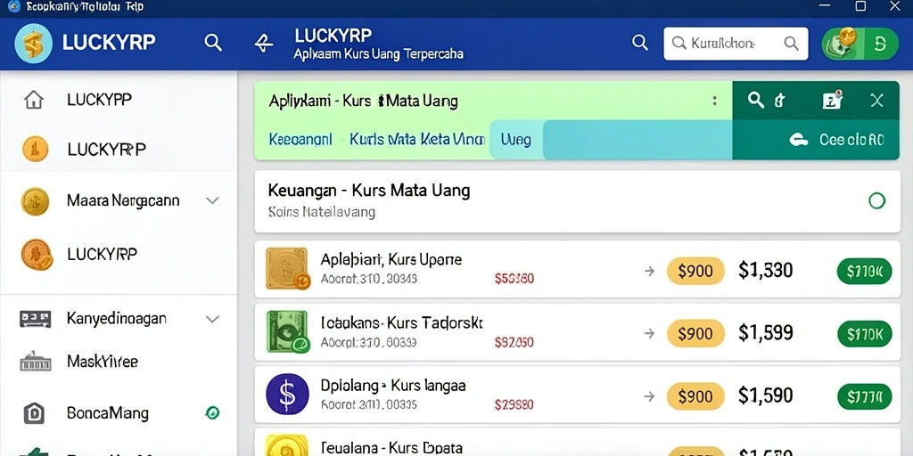 Antarmuka LUCKYRP menampilkan informasi kurs mata uang dengan jelas.
