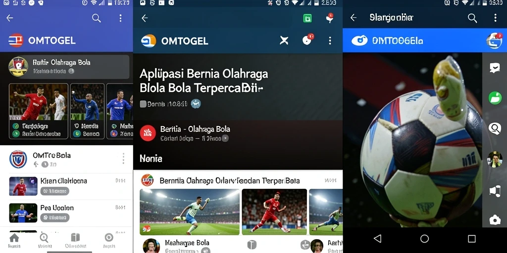 Tampilan antarmuka aplikasi OMTOGEL dengan berita olahraga bola yang informatif.