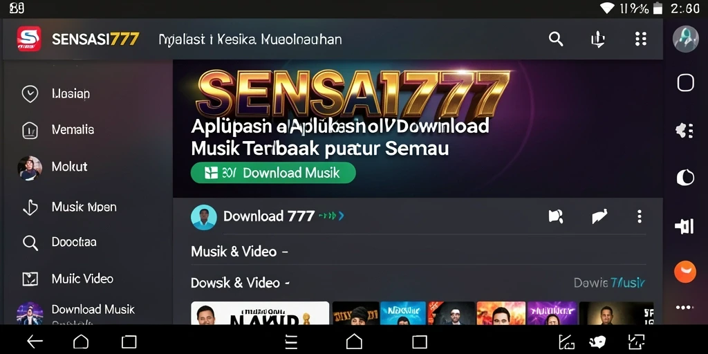 Tampilan antarmuka SENSASI777 yang memudahkan pengunduhan musik.